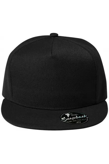 5-panelová kšiltovka s plochým kšiltem - černá, nastavitelná