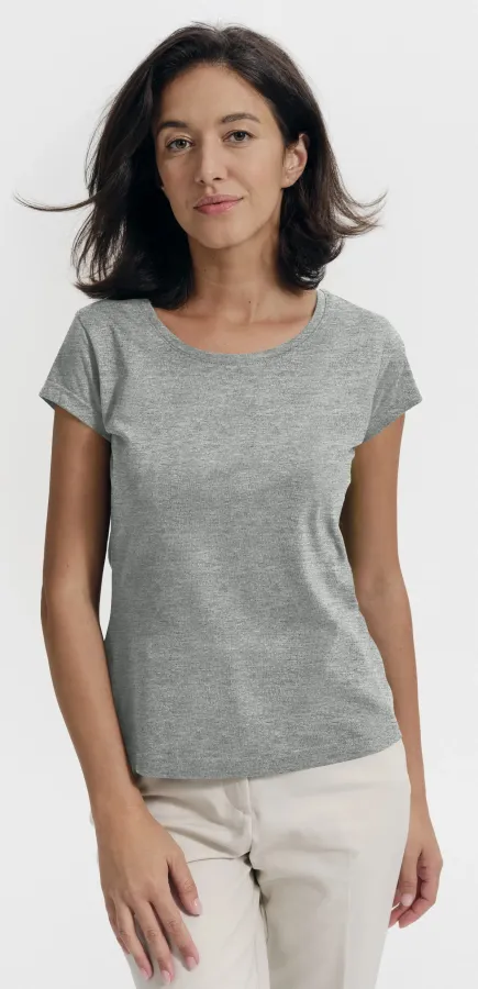 Dámské triko zúžené s kulatým výstřihem, tmavěšedý melír Dámské triko zúžené s kulatým výstřihem, tmavěšedý melír
