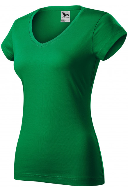 Dámské tričko s V-výstřihem zúžené, trávově zelená, trička bez potisku