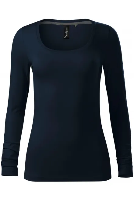 Dámské triko s dlouhými rukávy a hlubším výstřihem - tmavomodrá, XL
