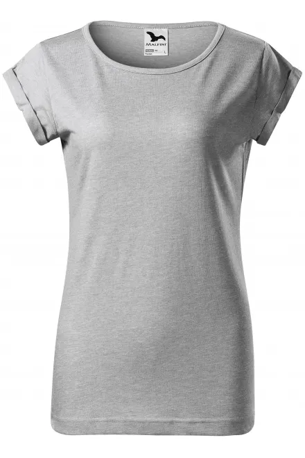 Dámské triko s vyhrnutými rukávy - stříbrný melír, 2XL