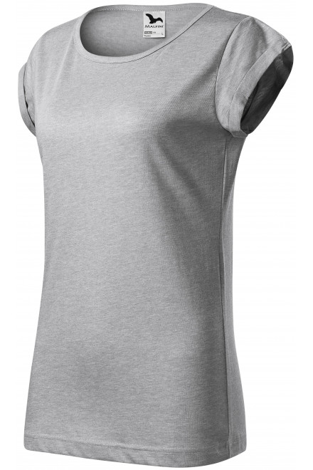 Dámské triko s vyhrnutými rukávy, stříbrný melír, trička s krátkými rukávy
