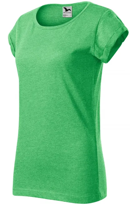 Dámské triko s vyhrnutými rukávy, zelený melír