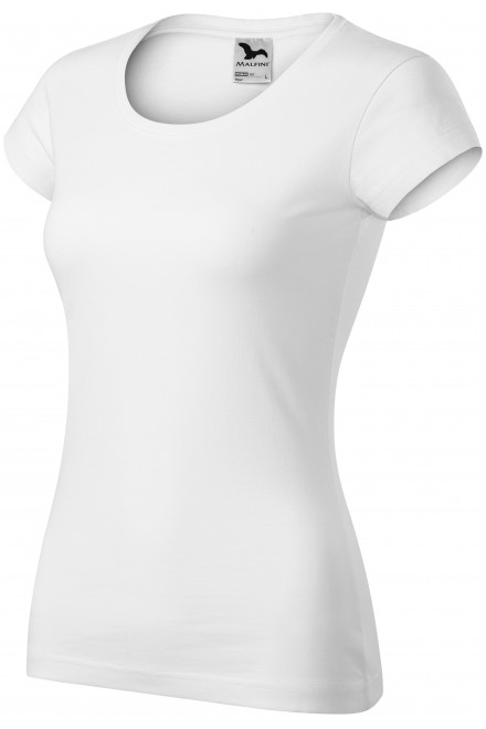 Dámské triko zúžené s kulatým výstřihem, bílá, jednobarevná trička