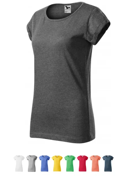 Dámské triko s vyhrnutými rukávy, černý melír