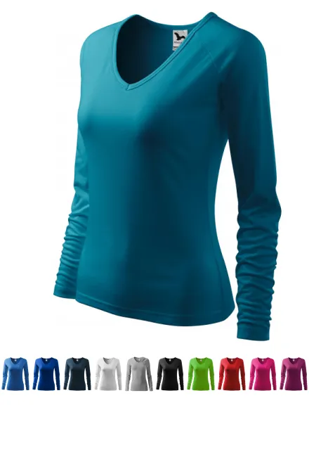 Dámské triko zúžené, V-výstřih, tmavý tyrkys