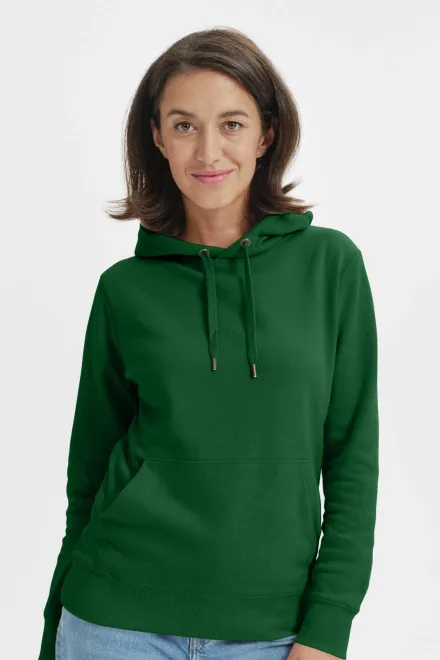 Dámská mikina bez zipu s kapucí, láhvovězelená
