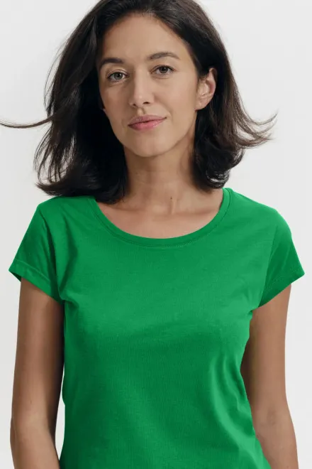 Dámské triko zúžené s kulatým výstřihem, trávově zelená