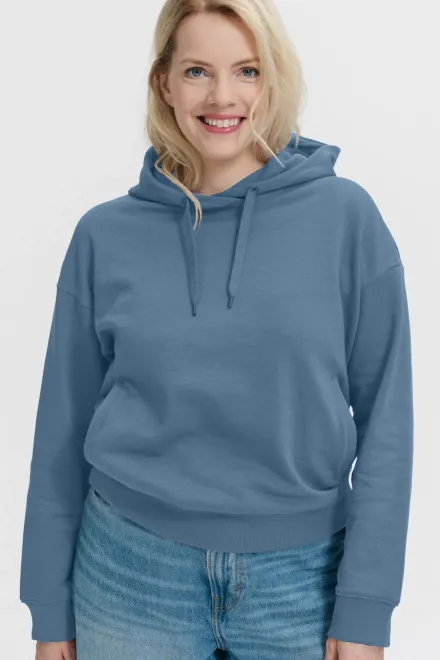 Pohodlná dámská mikina s kapucí, denim