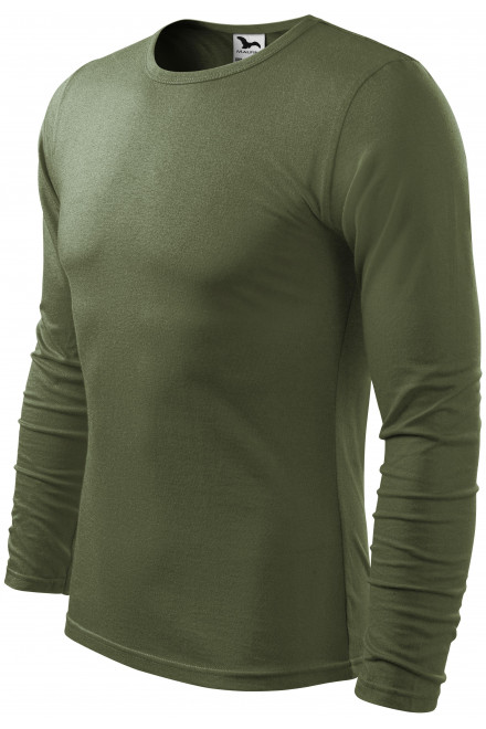 Pánské triko s dlouhým rukávem, khaki, zelená trička