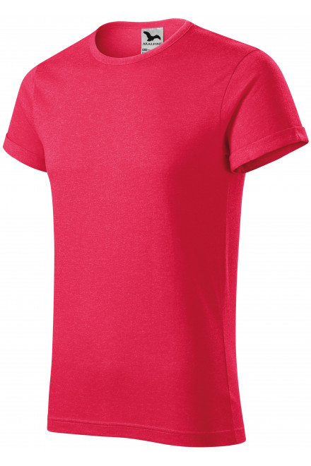 Pánské triko s vyhrnutými rukávy, červený melír, trička bez potisku