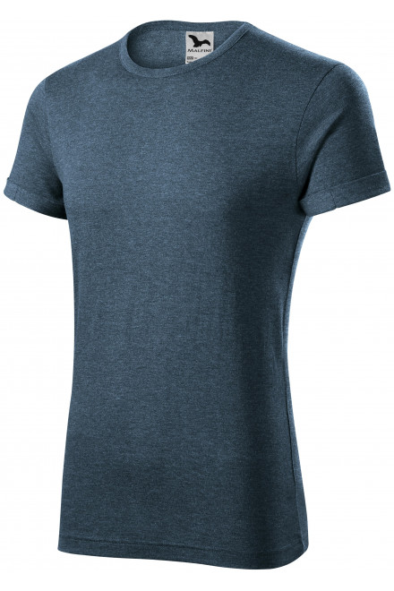Pánské triko s vyhrnutými rukávy, tmavý denim melír, modrá trička