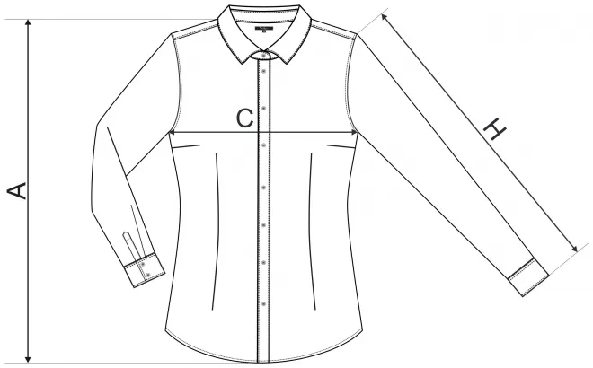 Dámská halenka s dlouhým rukávem slim fit - tabulka velikostí