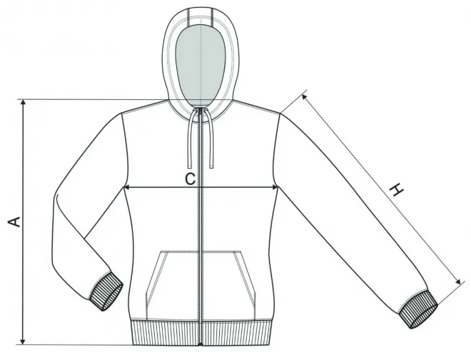 Dámská maskáčová mikina - tabulka velikostí