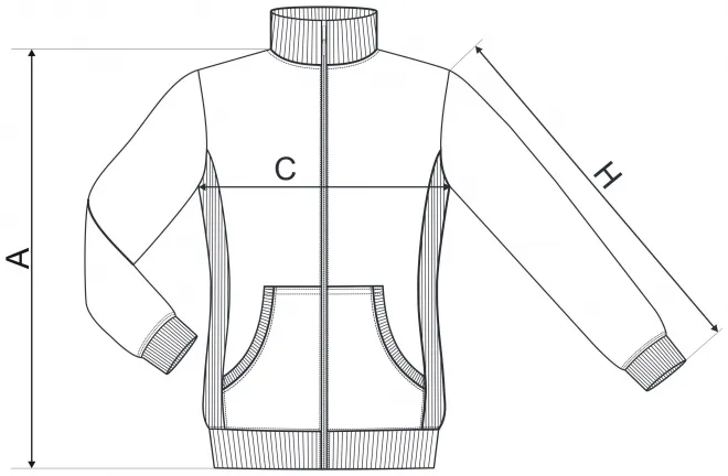 Dámská mikina bez kapuce - tabulka velikostí