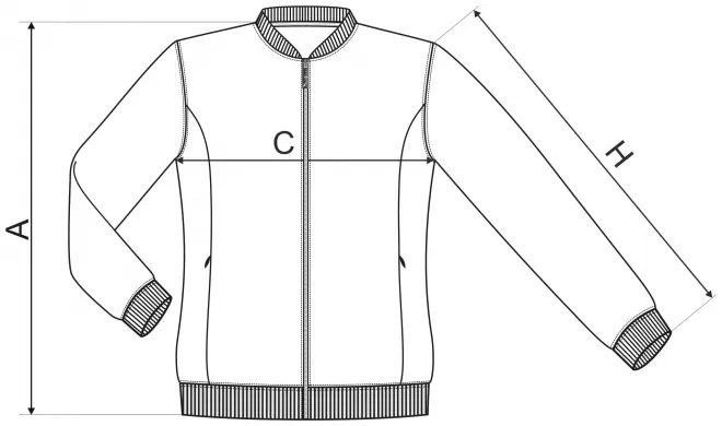 Dámská mikina se skrytými kapsami - tabulka velikostí