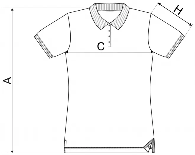 Dámská polokošile s límcem nahoru - tabulka velikostí
