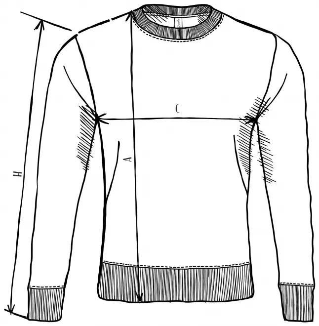 Lehká mikina - tabulka velikostí