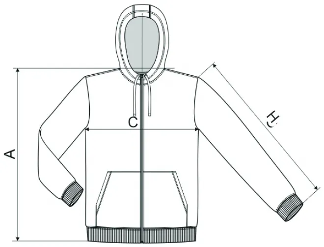 Pánská maskáčová mikina - tabulka velikostí
