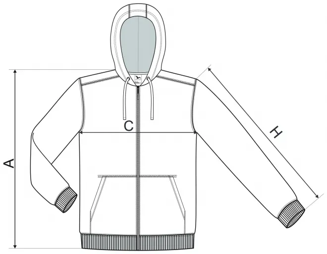 Pánská mikina s kapucí - tabulka velikostí