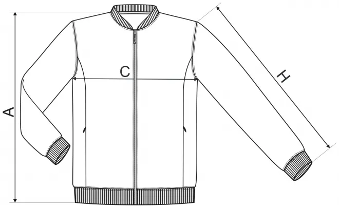 Pánská mikina se skrytými kapsami - tabulka velikostí