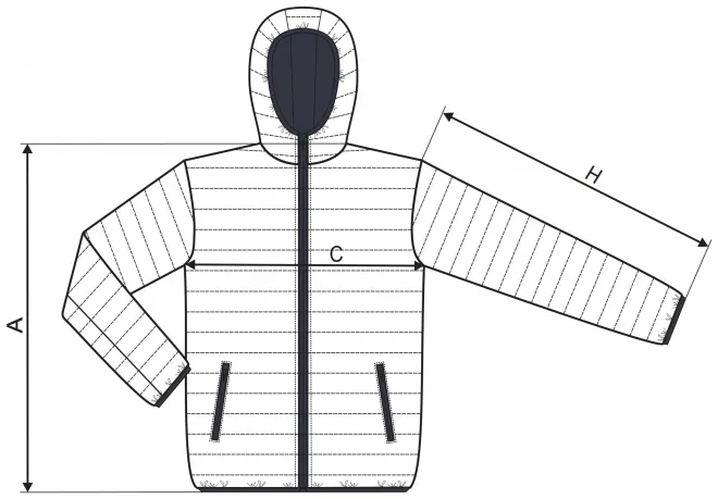 Pánská prošívaná bunda - tabulka velikostí