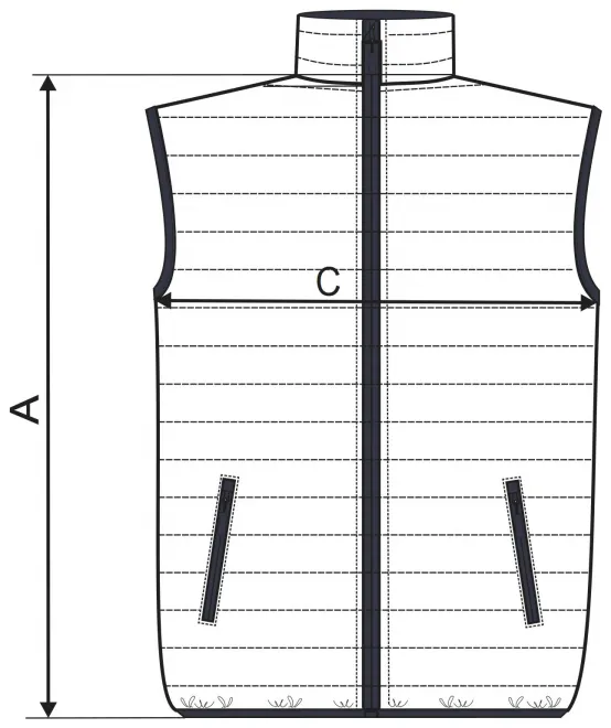 Pánská prošívaná vesta - tabulka velikostí