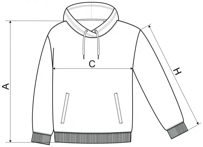 Pohodlná dámská mikina s kapucí - tabulka velikostí